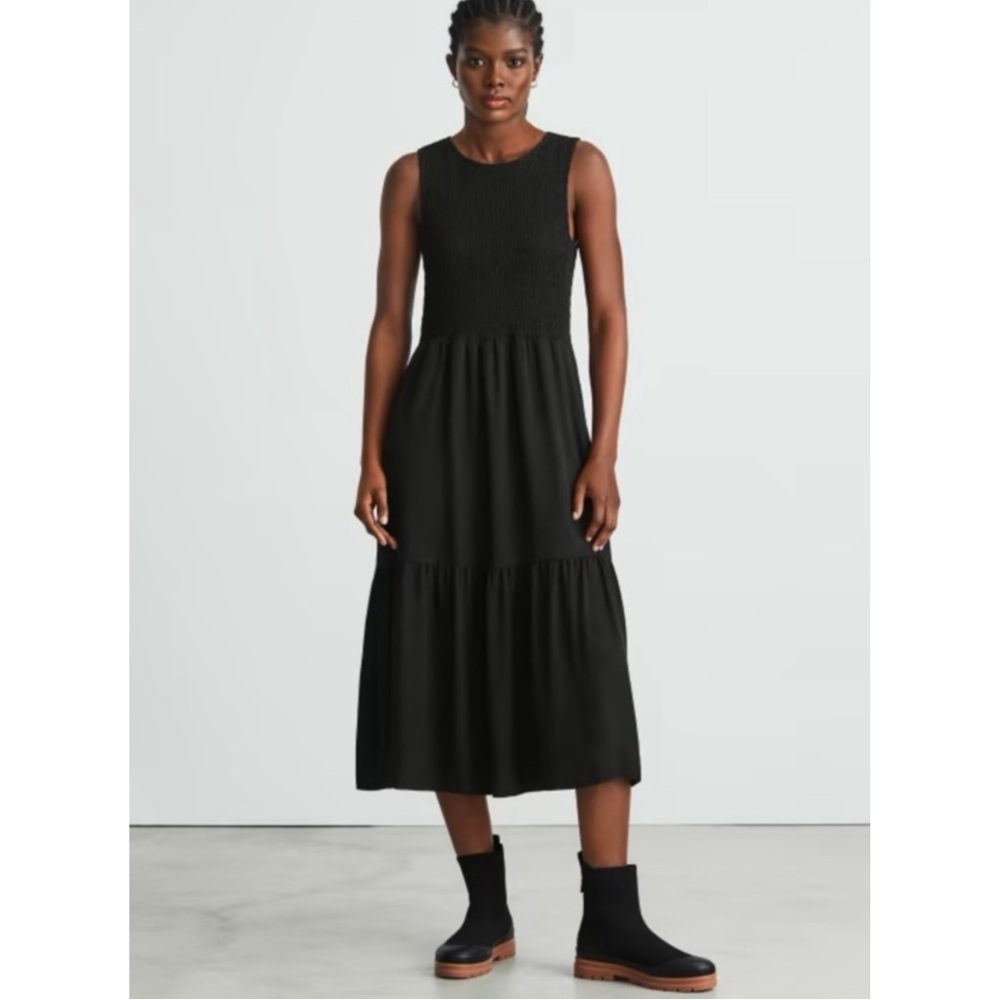 EVERLANE | The Smock Sleeveless Midi Dress in Black, Size Medium